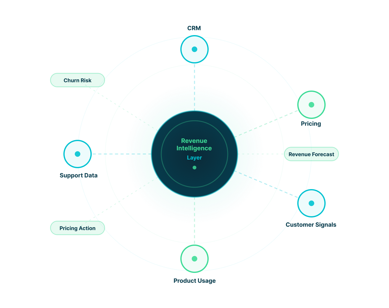Revenue intelligence layer connecting CRM, pricing, customer signals, product usage, and support data for commercial leaders